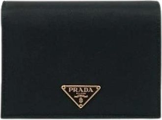 Prada Pre-owned Wallets, female, Black, Size: ONE SIZE Pre-owned Triangle Logo Nylon Saffiano Leather Bifold Wallet