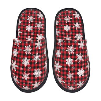 Generic Snowflake Red Plaid Men Women Slippers Cosy Shoes Fluffy House Slippers For Bedroom Indoor Winter M