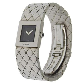 Chanel Pre-owned Matelasse Roestvrij Staal Quartz Horloge - Dames - Vintage Horloges - Zwart - ONE Size - Vintage