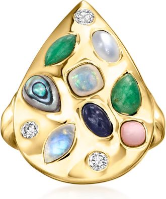 Ross-Simons Multi-Gemstone Teardrop Ring With Lab-Grown Diamonds in 18kt Gold Over Sterling