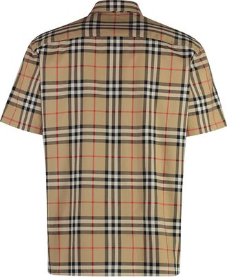 Burberry Mens Checked Cotton Shirt Beige