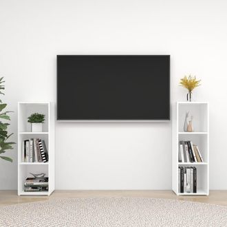 Berkfield Home TV Cabinets 2 pcs White 107x35x37 cm Engineered Wood | Size: 107 x 35 x 37 cm