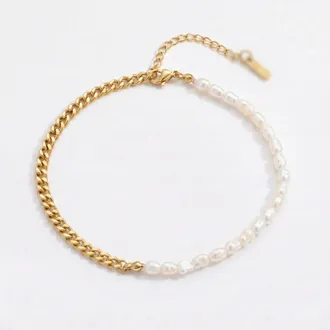 Pompeii3 Eden 5mm Freshwater Pearl Anklet 18k Gold Plated 9 with 1.5 Extender