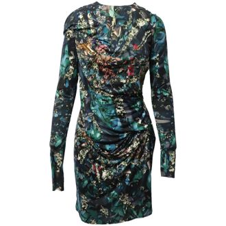Peter Pilotto Geometric Print Ruched Dress in Multicolor Silk