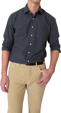 Sid Mashburn Spread Collar Sport Shirt In Olive/ Blue/ Navy Plaid Poplin