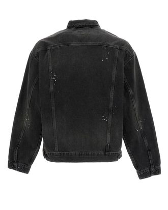 Carhartt Work in Progress Mens Denim Jacket Helston Black Destroy Wash Wash-Splatter Cotton (denim Smith) Wash/splatter