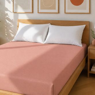 KASANOVA Lenzuolo matrimoniale con angoli cotone tinta unita corallo