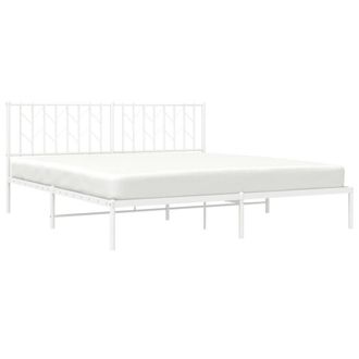 Berkfield Home Metal Bed Frame without Mattress with Headboard White 183x213cm | Size: 183x213 cm