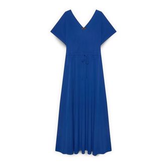 Fiorella Rubino Mooie Jersey Jurk met Trekkoord Taille - Dames - Avondkleed - Blauw - XS - Polyester - Kleedjes