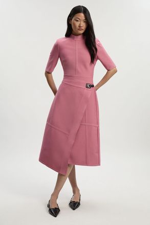 Karen Millen Womens Petite Figure Form Bandage Asymmetric Knit Midi Dress - Rose - Size X-Small