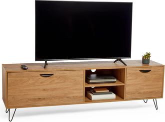 VonHaus Oak Wood Effect Industrial Style TV Cabinet TV Unit