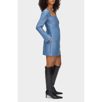 Aligne Carmel Long Sleeve Satin Minidress in Steel Blue at Nordstrom, Size 12