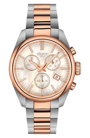 Tissot PR 100 Chronograph Two-Tone Bracelet Watch, 36mm in White Mother Of Pearl at Nordstrom