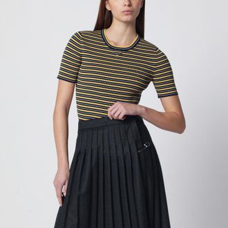 Prada Navy/yellow striped stretch cotton T-shirt