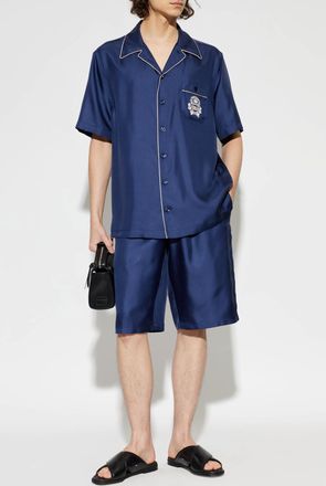 Dolce & Gabbana Silk Shirt With Pocket, Mens, Navy Blue
