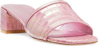 Stuart Weitzman Cayman Croc Embossed Block Heel Sandal in Cotton Candy Ice at Nordstrom Rack, Size 6.5