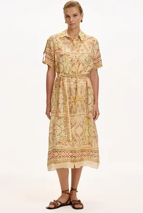 Exquise Abbey Short Sleeve Printed Midi Dress in Multi Color at Nordstrom, Size X-Small