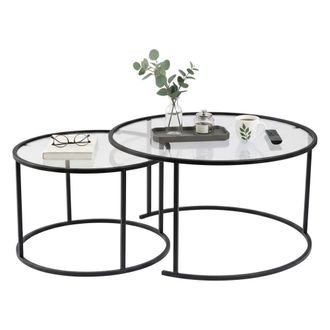 Dmora Juego De 2 Mesas De Centro Ragalna, Mesa De Centro Baja, Revistero Para Sof&aacute;, Estante De La Sala De Estar, 80x80 H43 Cm, Negro Y Transparente - Dmora