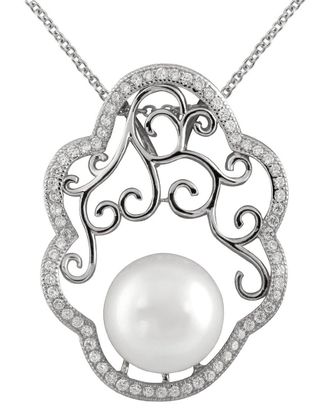 Splendid Pearls Silver 12Mm Pearl Cz Pendant