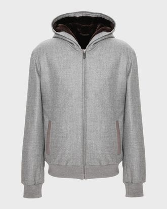 Gorski Mens Loro Piana Wool-Cashmere Jacket with Select Shearling Lamb Lining