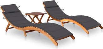 vidaXL Tumbonas 2 Unidades Con Mesa Y Cojines Madera Maciza De Acacia Vidaxl