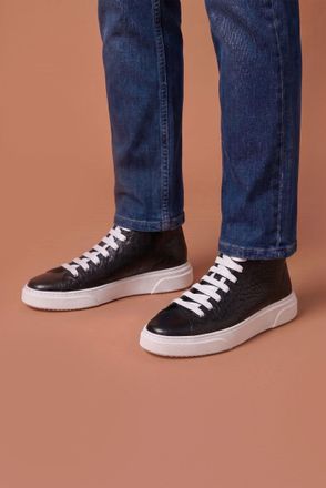 D'Arienzo Sneakers alta in pelle nera stampa cocco da uomo DArienzo, Seleziona Taglia ITA 40, Colore Nero
