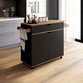 IDMarket Idmarket - cosy Aparador de cocina xxl con cajón negro y estantes de haya L.90 cm