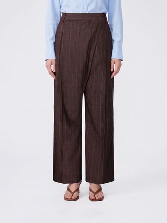 Ganni Pantaloni wide leg a portafoglio in lana a righe