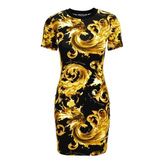 Versace Jeans Couture Geprinte Midi-jurk van Katoen-Jersey - Dames - Korte kleedjes - Zwart - XS - Katoen - Kleedjes