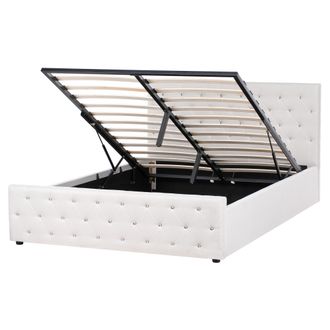 Beliani Cama Doble Tapizada Poli&eacute;ster Beige 160 X 200 Cm Con Almacenamiento Cabecero Acolchado Amiens