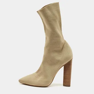 Yeezy by Kanye West Yeezy Season 2 Beige Knit Fabric Sock Ankle Length Boots