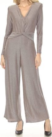 Joseph Ribkoff Shimmery Twist Front Wide Leg Jumpsuit In Taupe