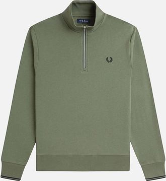 Fred Perry Mens Fred Perry Half Zip Sweatshirt Laurel Wreath Green/Black - Tan - Size: 42