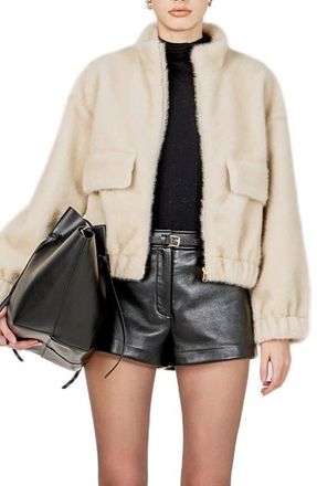 endless rose Faux Fur Bomber Jacket in Cream at Nordstrom, Size Medium