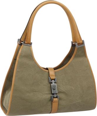 Gucci Vintage Jackie Handbag Canvas Beige Canvas Handbag (Pre-Owned)