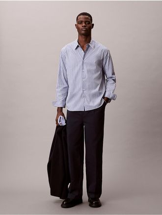 Calvin Klein Mens Double Stripe Cotton Relaxed Button-Down Shirt - Blue - XS