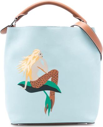 Loewe Pre-owned Loewe Paulas Ibiza Mermaid Print Leather Bucket Bag Ladies 261814