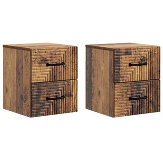 vidaXL Mesita De Noche De Pared Con Caj&oacute;n 2 Pcs Madera Envejecida Vidaxl