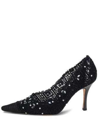 Rene Caovilla pre-owned 100mm crystal-embellished pumps - women - Rubber/Mesh/Leather/Mesh/Canvas - 40 - Black