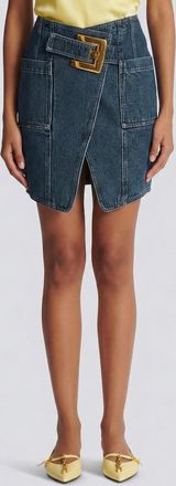 Balmain Gonna mini Balmain in denim con maxi fibbia