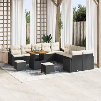 vidaXL Conjunto De Sof&aacute; De Jard&iacute;n Con Coj&iacute;n 13 Pcs Negro Polirat&aacute;n Vidaxl