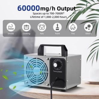 Infinite Generador De Ozono De Acero Inoxidable (60.000 Mg/h), Eliminador De Olores Para El Hogar, El Coche Y Las Mascotas, Temporizador (0-60 Min), Dise&ntilde;o Por