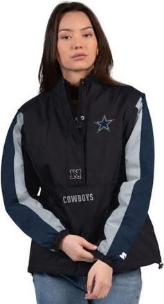 Starter Womens Starter Black/Navy Dallas Cowboys Thursday Night Gridiron Half-Zip Jacket at Nordstrom, Size Xx-Large
