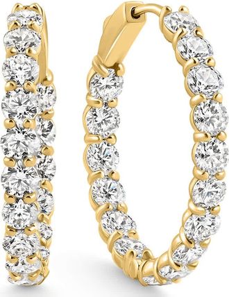 Pompeii3 5 1/2Ct Diamond Inside Outside Hoops 14 Gold Earrings Lab Grown 1 Tall