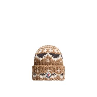Moncler Moncler Boucl&eacute; Wool Blend Beanie, Men, Beige, Size: One Size