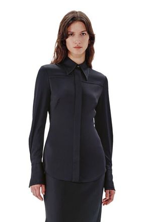 Another Tomorrow Bias Seamed Shirt in Black at Nordstrom, Size 46 It