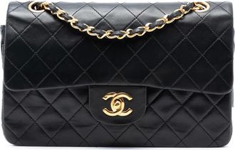 Chanel Borsa a spalla Double Flap piccola in pelle di agnello 1986-1988 - Nero