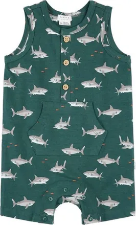 Petit Lem Shark Print Romper in Teal at Nordstrom, Size 24M