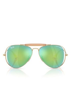 Ray-Ban Outdoorsman 53mm Mirrored Pilot Sunglasses in Arista /Green Mirror Green at Nordstrom