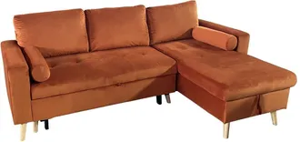 Happy Garden Sofá cama esquinero de 3 plazas en terciopelo terracota